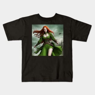 Sorceress in Green Robe Kids T-Shirt